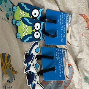 NWT set Blue and Green Owl and plane Luggage Tags